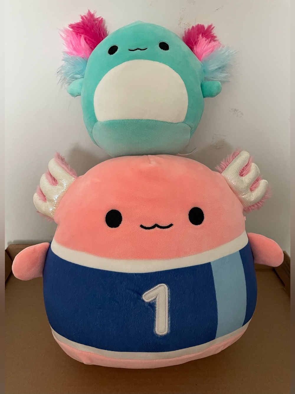 Squishmallows Axolotl Plush Lot of 2 Archie Soccer Anastasia Squishdoo Birthday